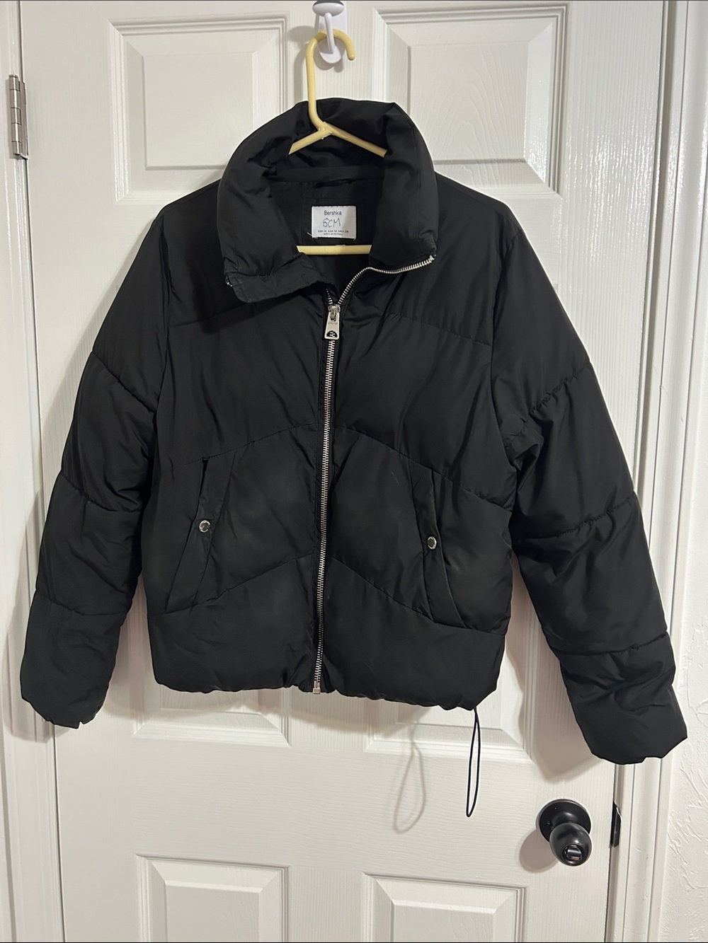 Bershka Black Quilted Puffer Jacket with High Collar